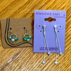 Earrings bundle dangles silver hearts beads